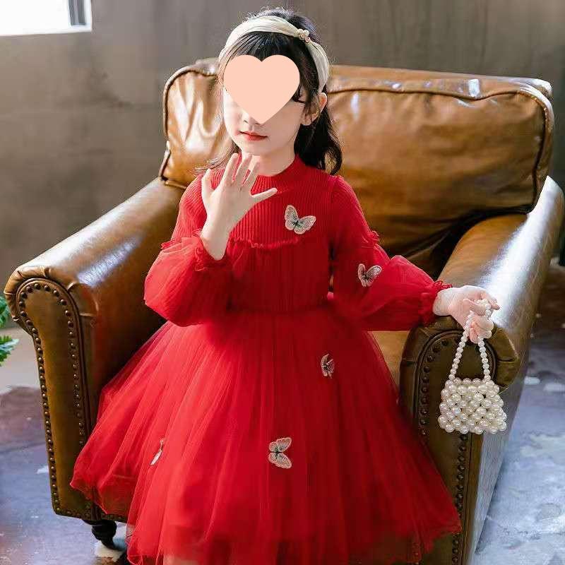 Frühling 2025 Mädchen Chinesischer Stil Puffärmel Mesh Prinzessinnenkleid