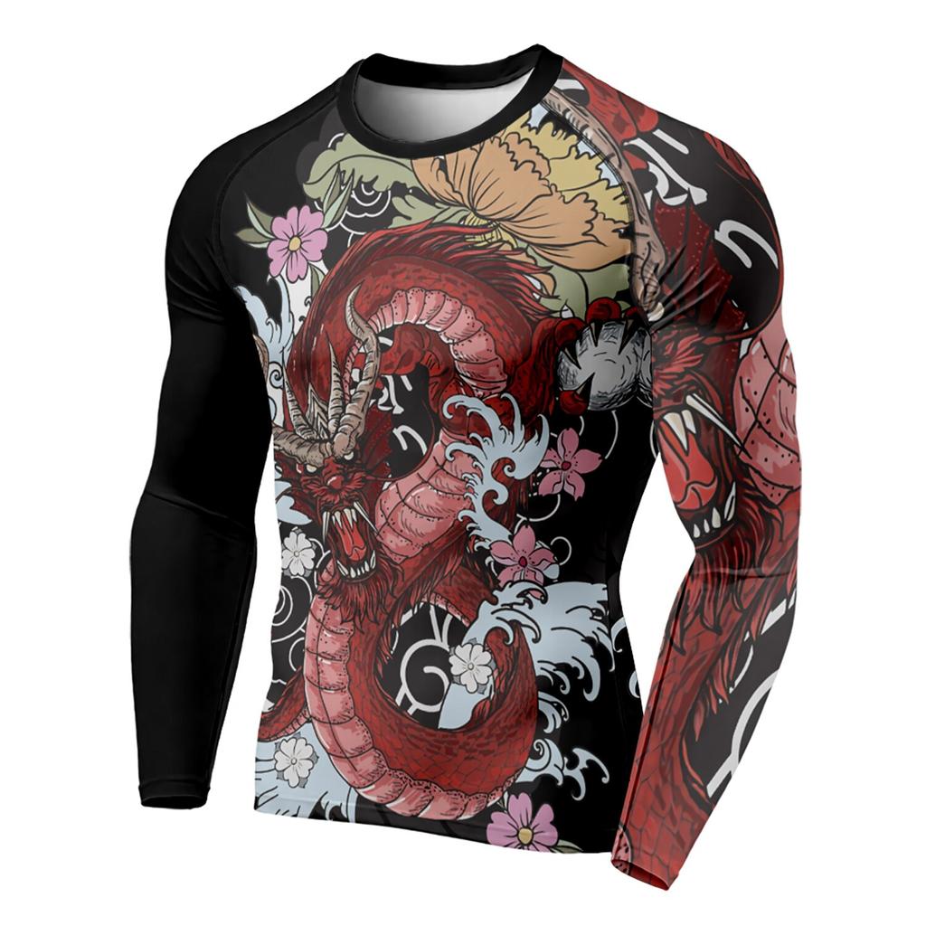 Autumn 3D Printed Dragon Pattern Round Neck Men's T-shirts Casual Long Sleeve Oversized Pullover Fashion Tops