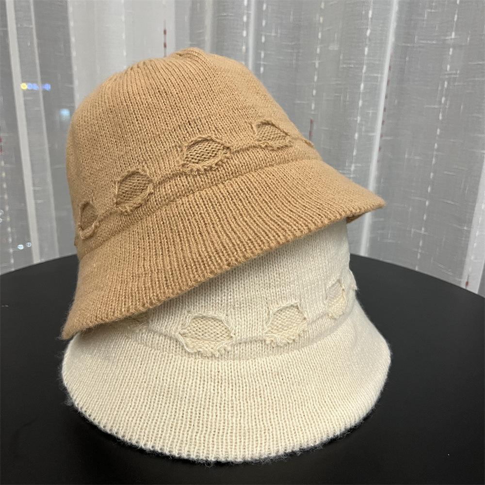 

Autumn and winter new knitted broken basin hat shows the face of small women s foldable simple retro versatile fisherman hat Adult (55-58cm) хакі