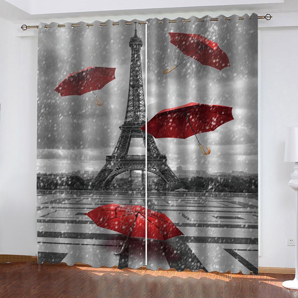 HUANZHUANG Tower of Paris Blackout France Curtains for Windows Living Room Luxury Curtains for Bedroom 2 Panels Decorative
