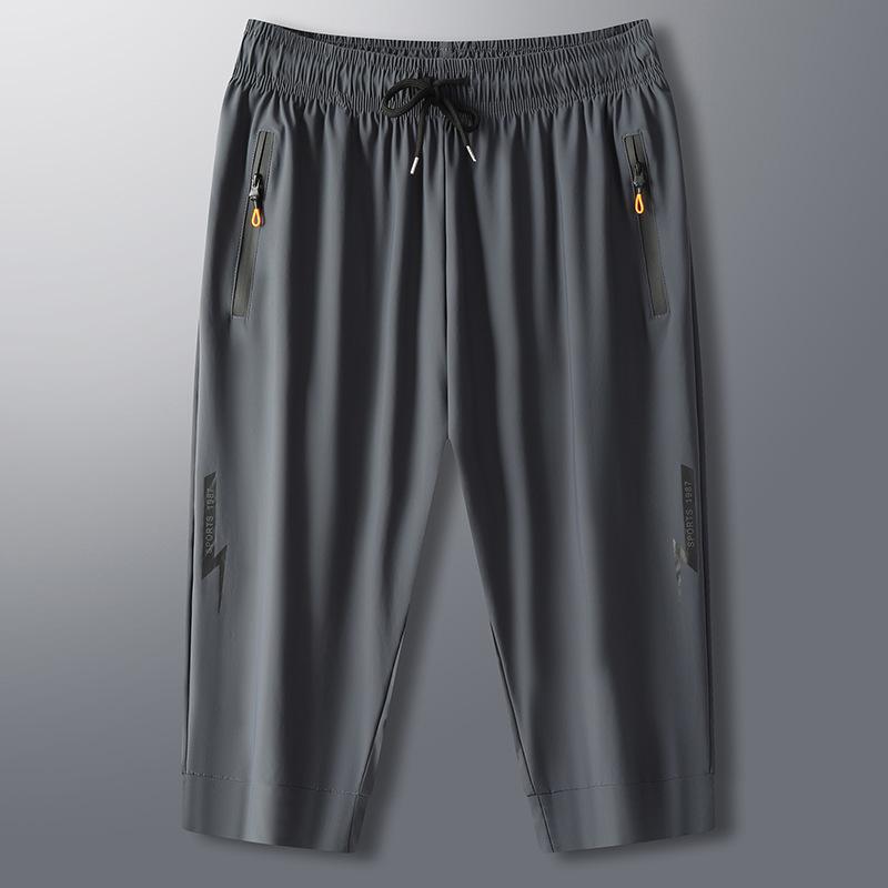 Men's Quick-Dry 3/4 Length Running Shorts - High Elastic, Ice Silk, Breathable, Summer Sports & Casual Wear.