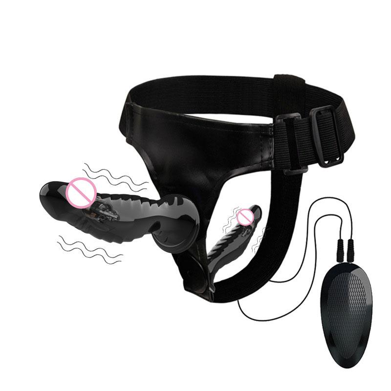 Wired Remote Vibrating Double Penetration Strap On Harness Realistic Silicone Dildo Panties Adjustable for Couples Pegging Anal