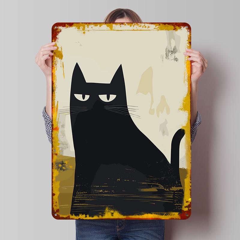 Minimal Black Cat Tin Plaque Poster Customized Wall Art Retro Vintage Metal Signs for Man Cave Coffee Bar Accessories Home Decor