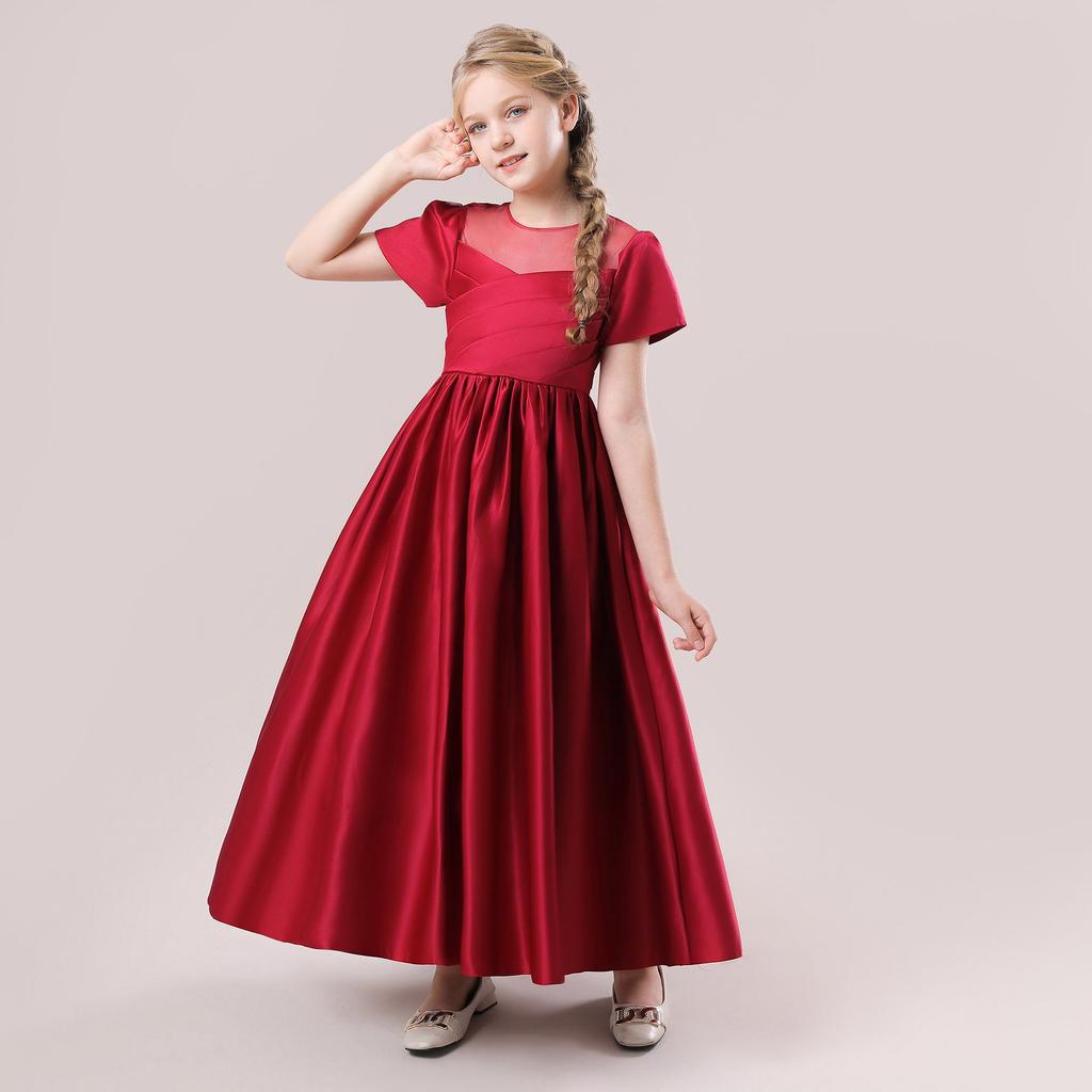 Přeshraniční střední a velká dívčí šaty s krátkým rukávem z kovaného materiálu, princeznovské večerní šaty pro klavírní a T-stage vystoupení