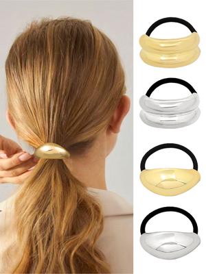 4 st Metallcirkel Hår manschett Elastiskt Hårband Hårband Hästsvanshållare Hårsnöre Accessoar för Kvinnor Flickor