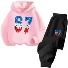 67 Chic Children's Hoodies Set 4-13Y Korean Streetwear Block Tracksuit Fashion Comfortable Kids Sweatshirt 2 Pcs Sets Pant Suit