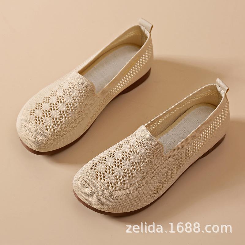 

Mesh shoes women s summer hole new soft sole shallow mouth one pedal lazy casual shoes breathable mesh cloth shoes mother shoes 41 бежевий