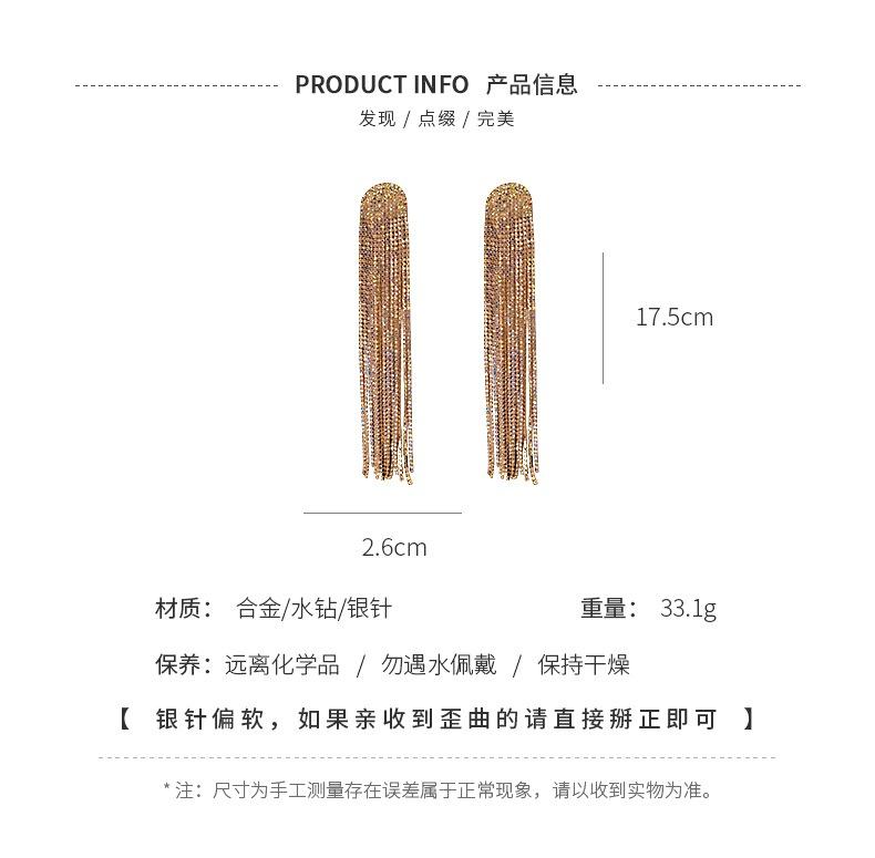 Fine Long Tassel Full Rhinestone Drop Earrings for Women Ovsize Crystal Dangle Earrings Fashion Jewelry Accessories