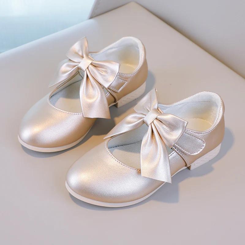

Girls Princess Shoes Shallow Bowknot Metallic Color Fashion Sweet Girl s Mary Janes Shoes Light Non-slip 26-36 Kids Ballet Flats 26-insole16.2cm золотой