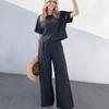 Fashion Women's Casual Top Wide Leg Pants Set Cotton Linen Pants Top Two-piece Set