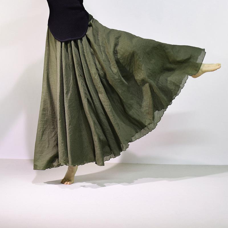 Mori Girl Cotton Linen A-Line Skirt: Elastic Waist, Long Solid Color, National Style Swing