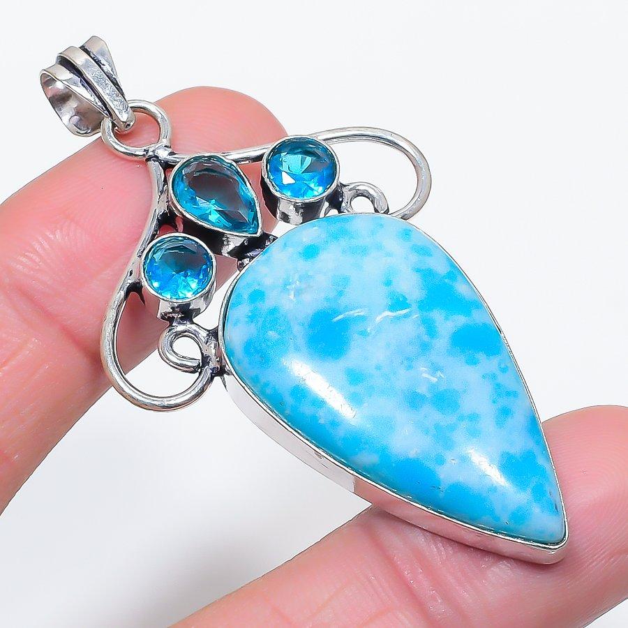 

Natural Larimar, Topaz Gemstone 925 Sterling Silver Jewelry Pendant 2.56 M4G49