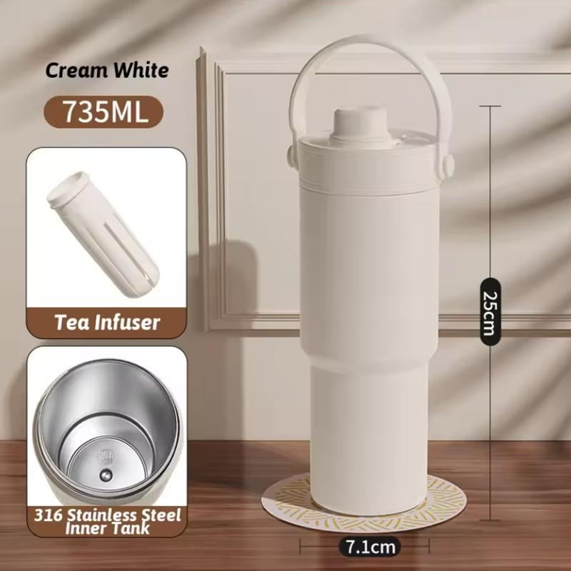316 Stainless Steel Thermal Mug Ceramic Tumbler with Handle Thermal Mug Portable Straw Insulated Vacuum Flask Travel Bottle 735ml