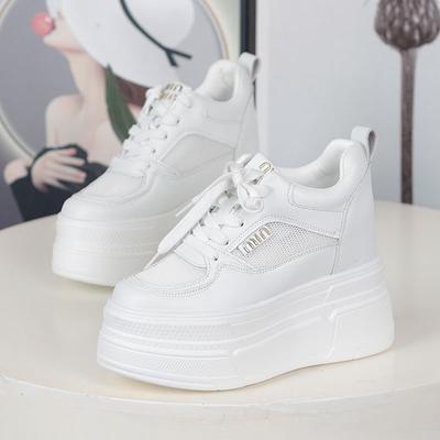 Fashion 12CM Women Casual Walking Shoes Summer Autumn Lace Up Leather High Quality Sneakers Fashion Flat-Bottomed Female Chunky Sneakers
