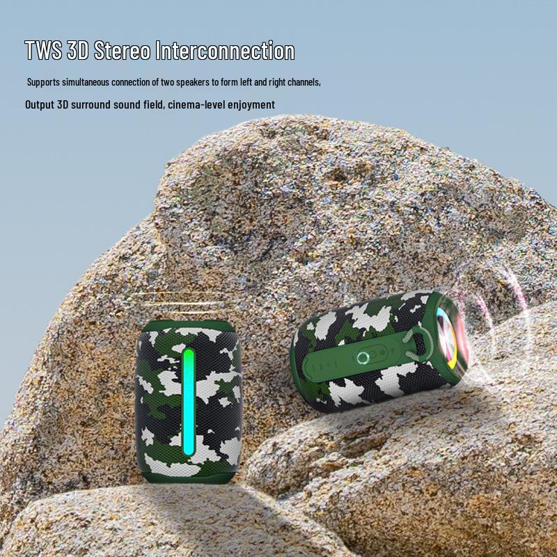 Portable Outdoor Waterproof Bluetooth Speaker with Colorful Lights and Powerful Bass