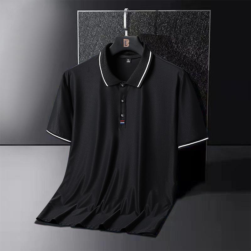 Letní ledová hedvábná polokošile Pánské polo tričko větší velikosti s krátkým rukávem Tričko s polovičním rukávem středního věku