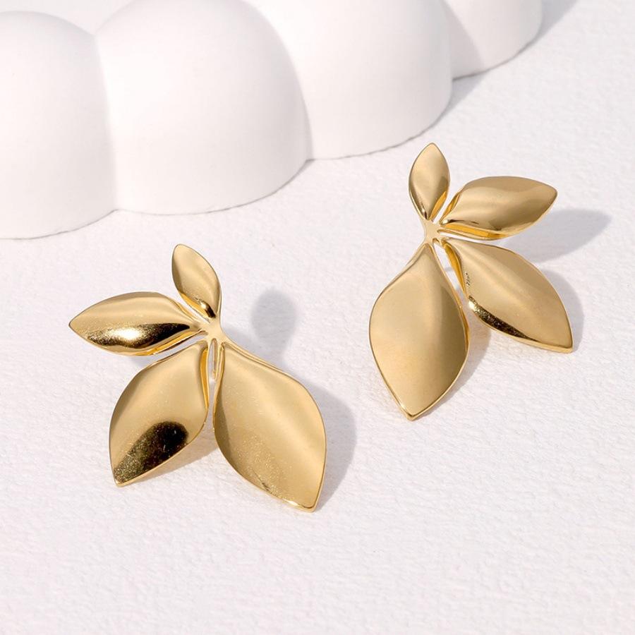 Minimalist Women Jewelry Stainless Steel Leaf Earrings 18K Gold Plated Rotating Leaf Earrings