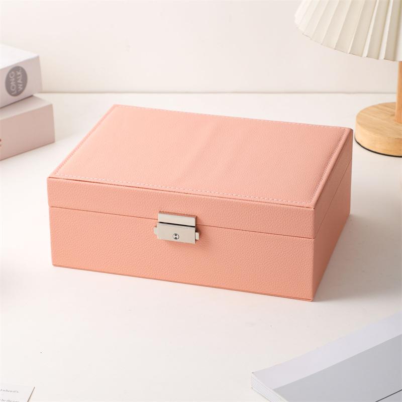 PU Leather Jewelry Box Organizer for Rings Earrings Necklace Large Capacity Double Layer Storage Case Korean Accessories Box