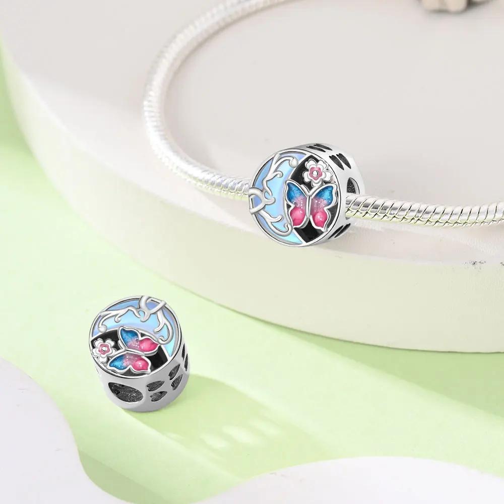 Charms Original Copper Plated Butterfly Moonlight Pearl Plant Beads Fit Bracelet Diy Gift Women Delicate Jewelry