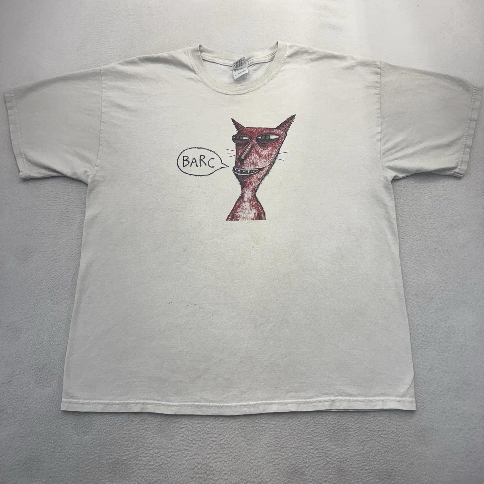 Винтажная футболка с графикой кота в коре Смешная футболка Y2K Скейтбордистская мешковатая XL Потертая XL