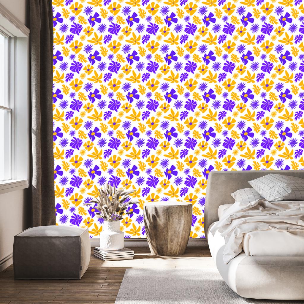 Lavender and Gold Flowers Wallpaper for Living Room and Bedroom 50x1000
