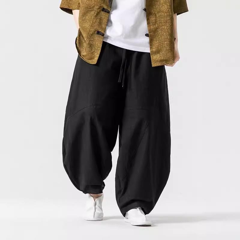 Men Spring Loose Harem Pants Chinese Style Oversize Linen Pants High Quality Casual Cotton Pants Male Soild Color Trousers