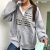 The Pink Oversized Crack Printing Two Way Fleece Hooded Jacket