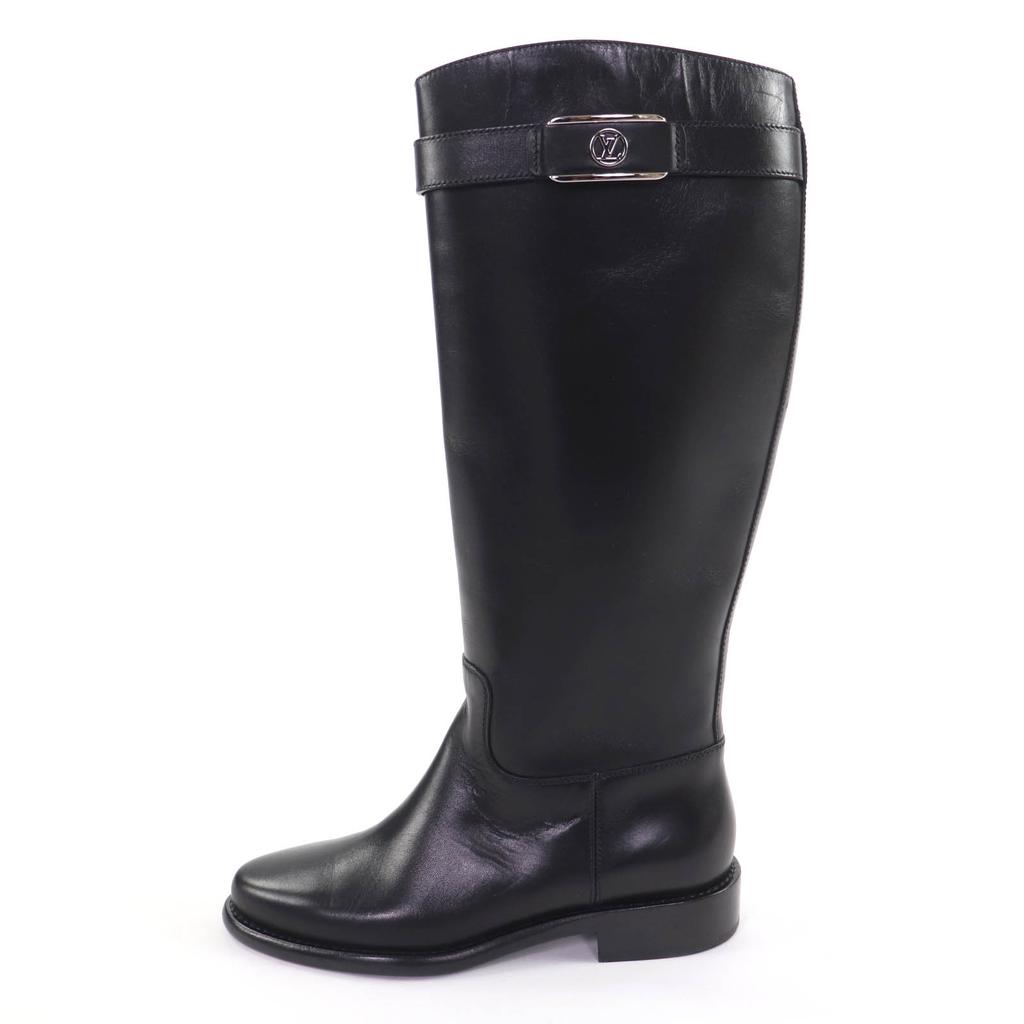 Excellent LOUIS VUITTON Knee-high boots LV logo leather black leather Women 36 Used