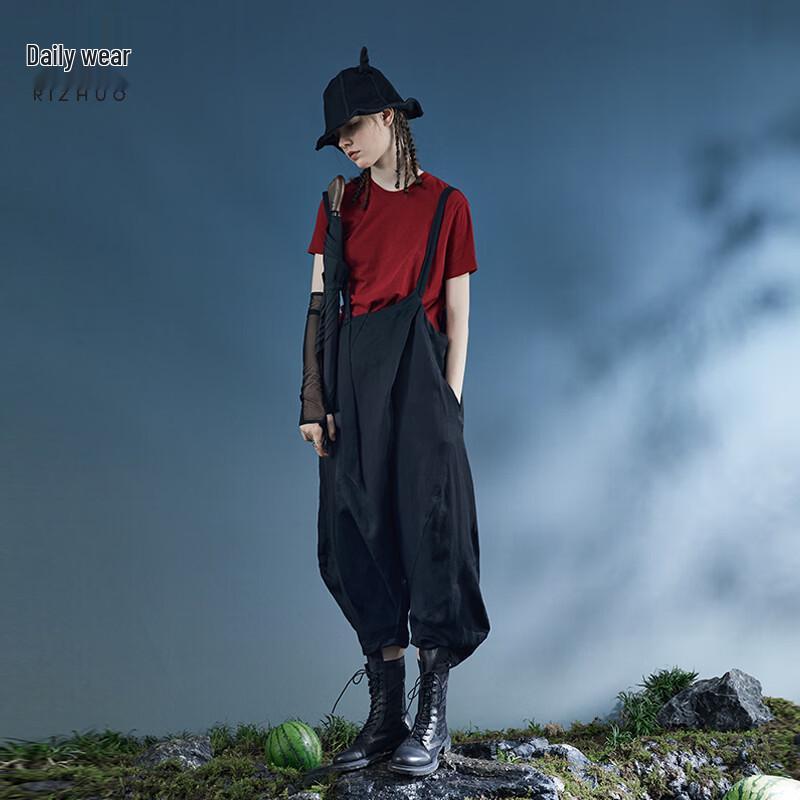 Rizhuo Women s Loose Linen-Blend Overalls M