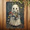 An 8x12 Inch Wall Art Decoration, Ghost Flower Bouquet Vintage Metal Sign for Home Room or Halloween Event