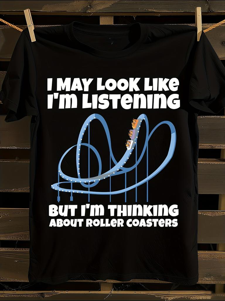 Funny Roller Coaster T-Shirt Mens Tshirt Womens Tshirts with Letters Print Short Sleeves T-Shirt Casual Street Tee Shirt Top