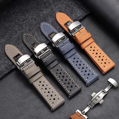 Vintage Handmade Watch Strap 18mm 19 20mm 22mm Leather Strap Gray Black Brown Blue Breathable Watchbands Quick Release Wristband
