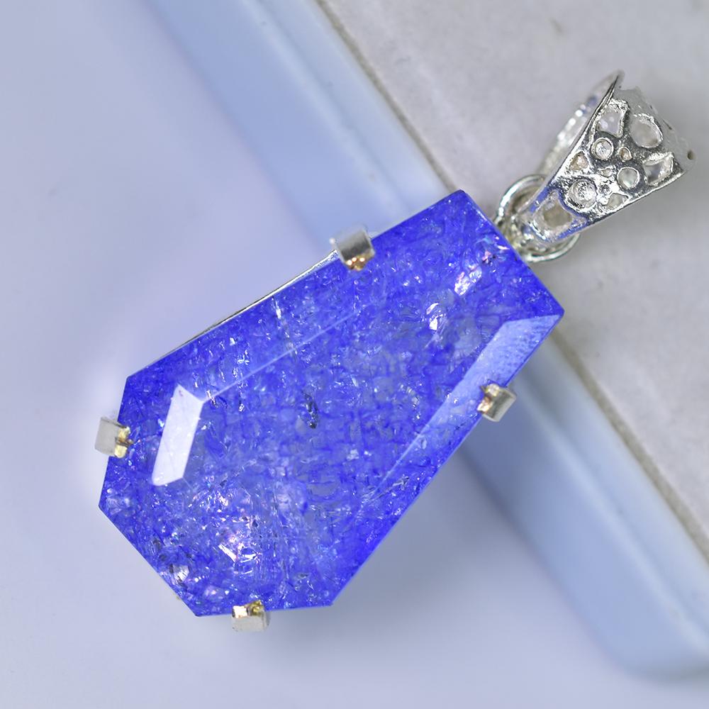 Natural Purple Tanzanite CERTIFIED 41.10 Ct Sterling Silver Fancy Gems Pendant MY.PD-169-NS