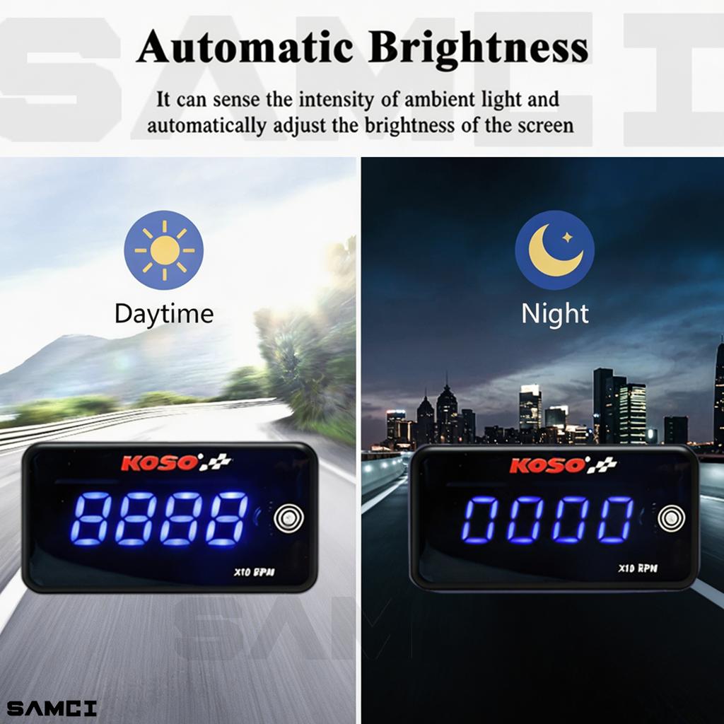 KOSO Motorcycle Tachometer Universal Digital LCD Touch-sensitive RPM Gauge Auto Brightness Waterproof Tachometer
