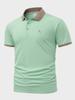 Men's Contrast Mesh Collar Polo Shirt, Equestrian Embroidered Business Casual Short Sleeve Top