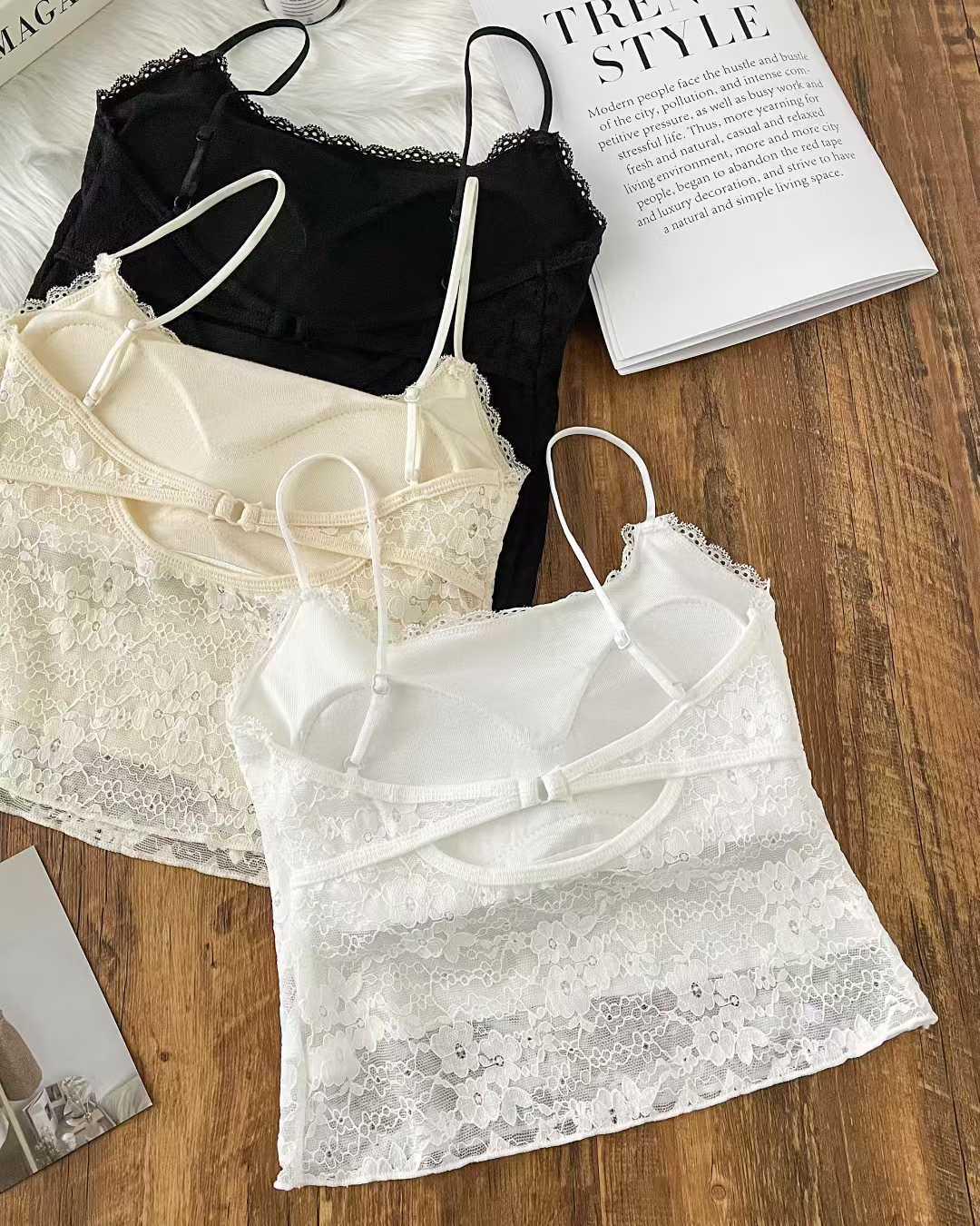 

French-Style Lace Camisole with Built-In Bra for Women - Slim Fit, Open Back Design One Size (80-125 jin) білий