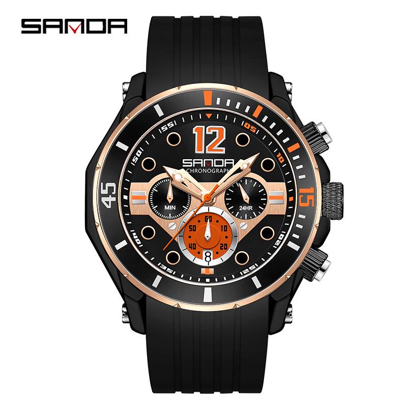 Sanda Men s Quartz Watch - Fashionable, Waterproof, Multifunctional Design with Three Dials and Date Display.