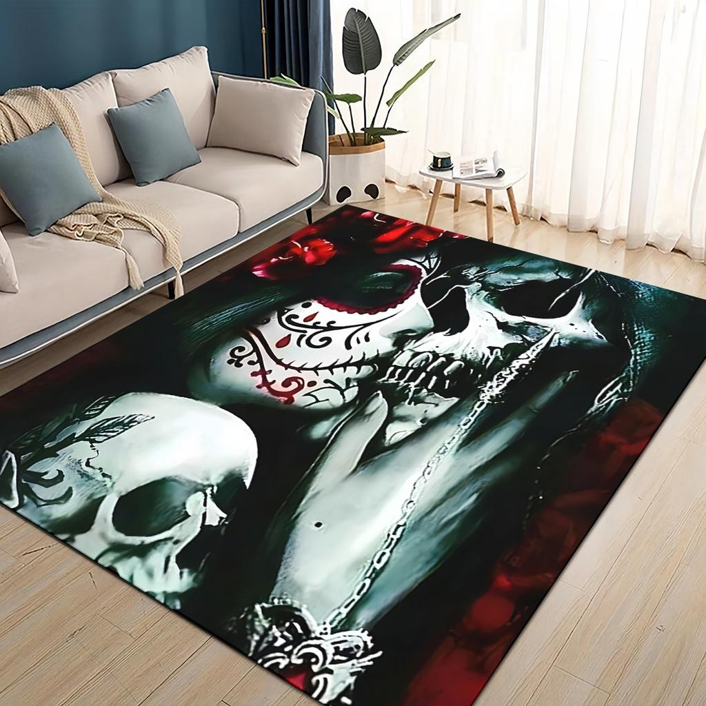 3D Gotická Lebka Obličej Růže Žena Hrozný Kreslený Koberec Kobereček do Obývacího Pokoje Ložnice Domov Dekorace Pohovky, Dětská Protiskluzová Podložka na Podlahu