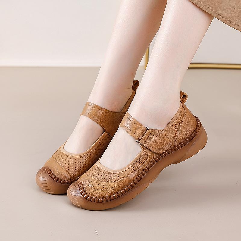 Fashion New summer flat shoes for women luxury real leather flats mother antique top quality moccasin ladies mary jane red wedding flats