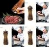 Antique Style Wooden Salt And Pepper Shakers With Manual Grinder For Kitchen And Dining