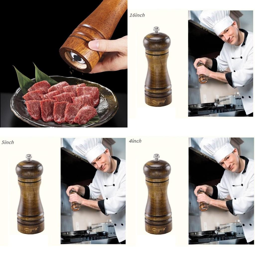 Antique Style Wooden Salt And Pepper Shakers With Manual Grinder For Kitchen And Dining