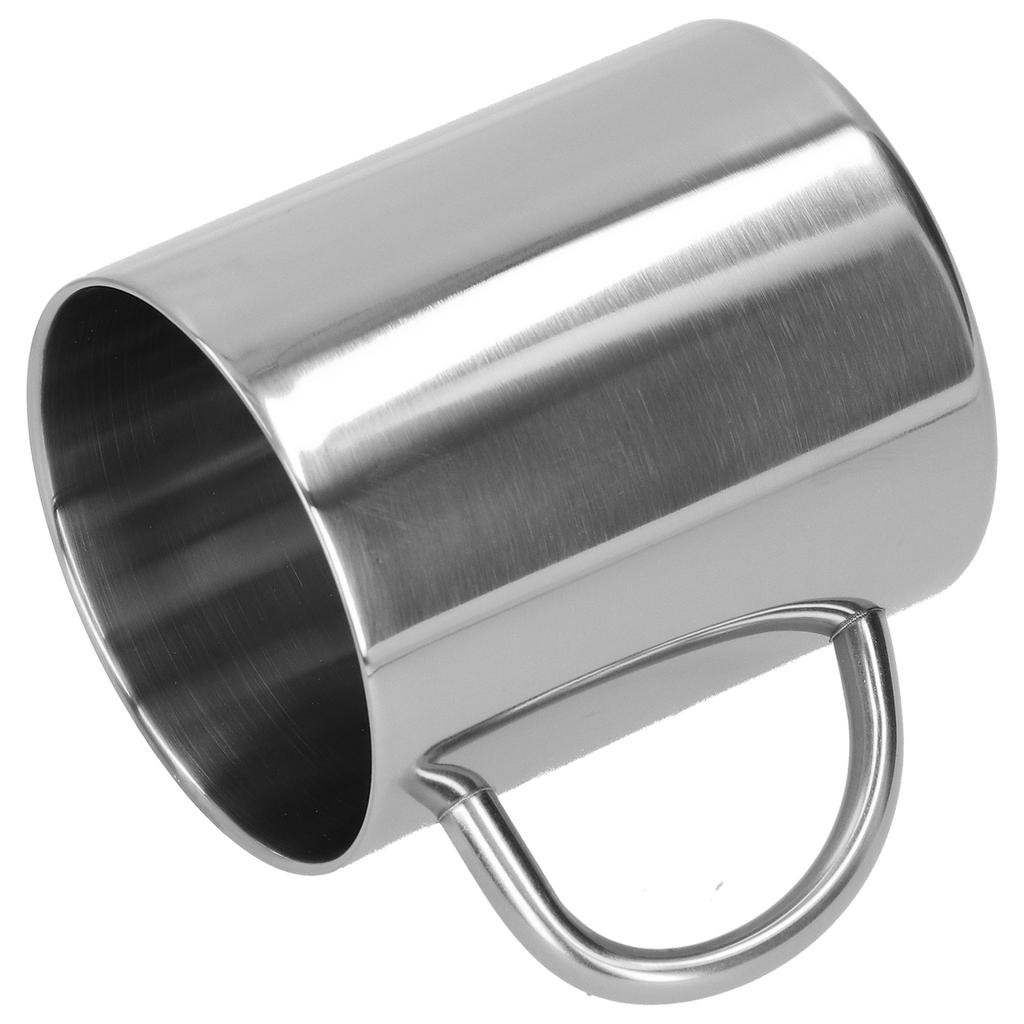 Mug Cup 304 Stainless Steel Double Layer Anti Scald Coffee Tea Water Cup with Handle 400ml(Silver )