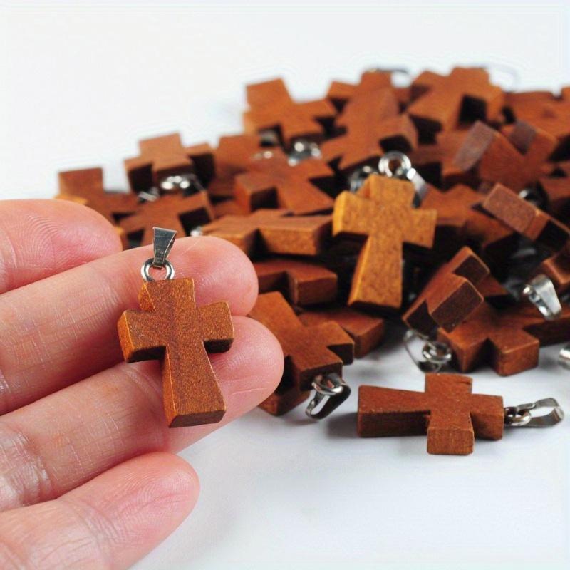 10PCS Mini Cross Necklace Handmade Cross Pendant with Buckle Cross Pendant DIY Small Wooden Cross Pendant