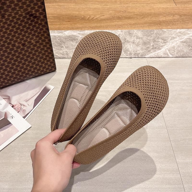 Women's Flats Knitted Breathable Sneakers Ladies Soft Bottom Ballet Loafers Casual Slip On Boat Shoe for Woman