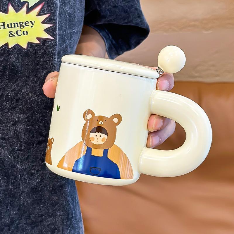 Mili Life Cute Cup with Lid Mug Ceramic Cup Female Couple Cup Coffee Cup Creative Water Cup Breakfast Cup