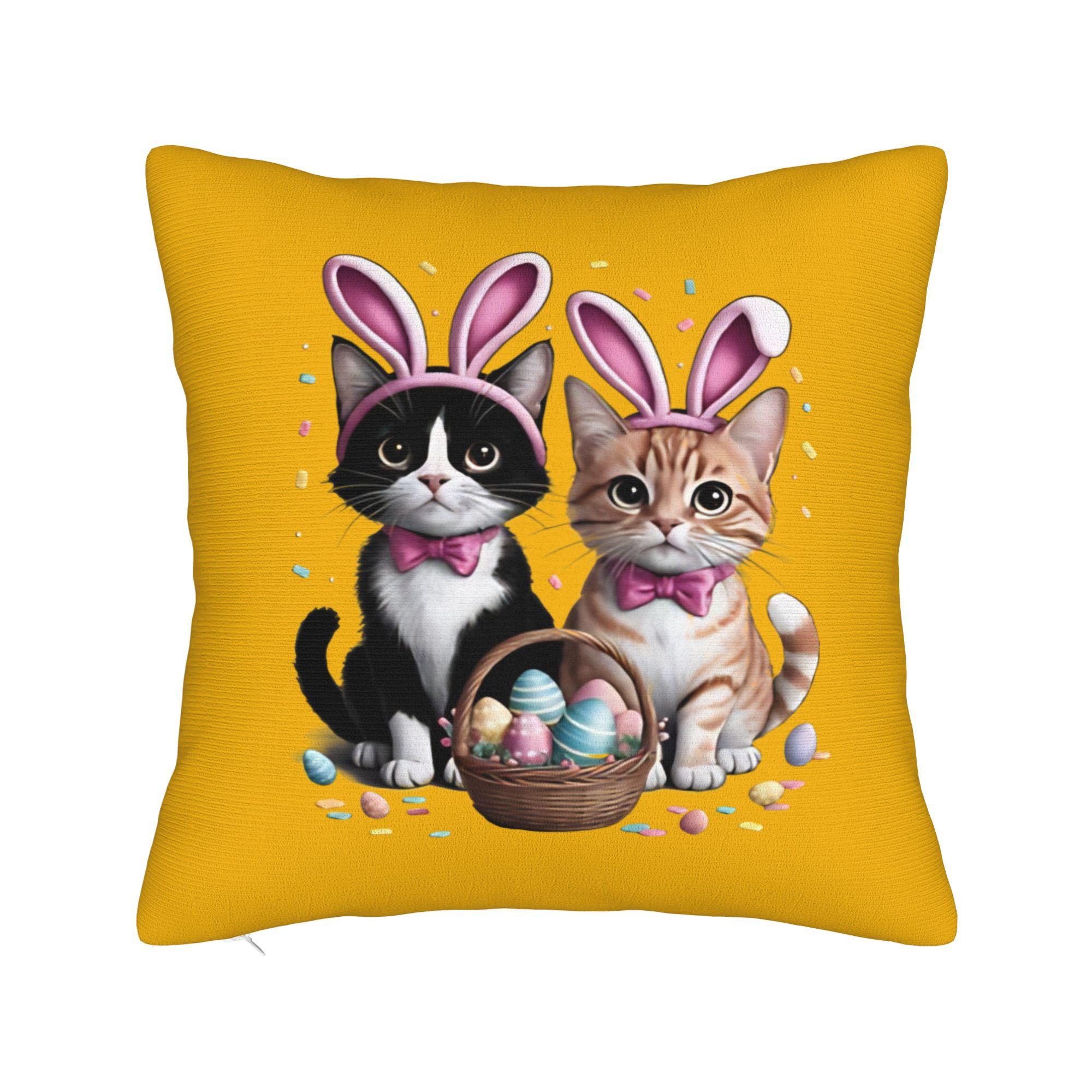 Funny Easter Cats Ears Bunny Eggs Pillow Case  Square Pillow Cover Funny Pillowcases For Sofa Home Decoration 30cmx30cm