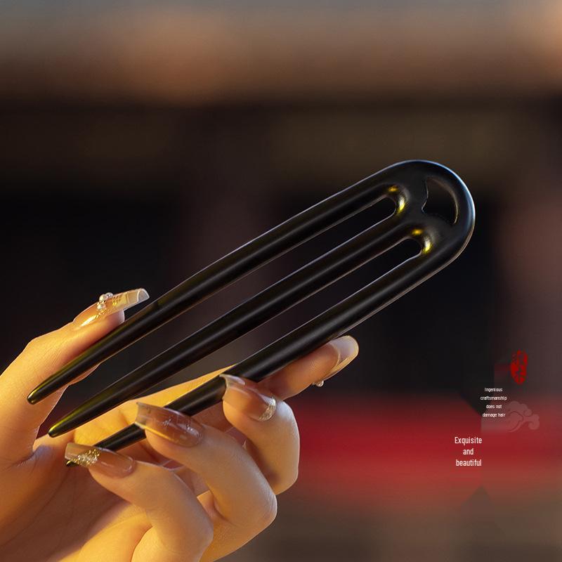 High-End Natural Ebony Wood Hairpin - Extended Chinese Ancient Style Black Hair Bun Accessory