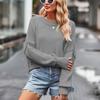 Ladies Autumn Winter Lantern Sleeve Round Collar Pullover Warm Solid Color Knitted Sweater Knitwear Top
