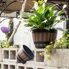 Flowerpot with Built-In Drainage System Rustic Barrel Style Decorative Garden Planter