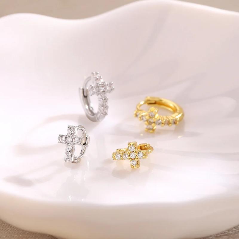 Cross Pendant Hoop Earrings For Women Huggie Earring Luxury Zircon Gifts